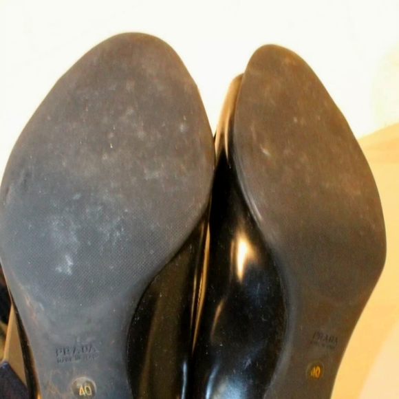 PRADA 1K9865 65 Spazzolato Clas Nero Heels pumps Shoes Size 40 open toe with bow - Picture 9 of 12